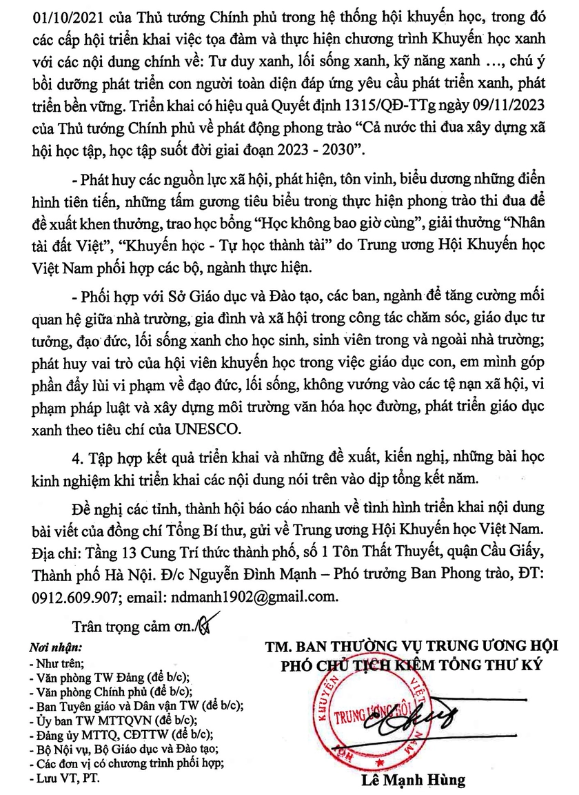 Hội Khuyến học Việt Nam quán triệt bài viết